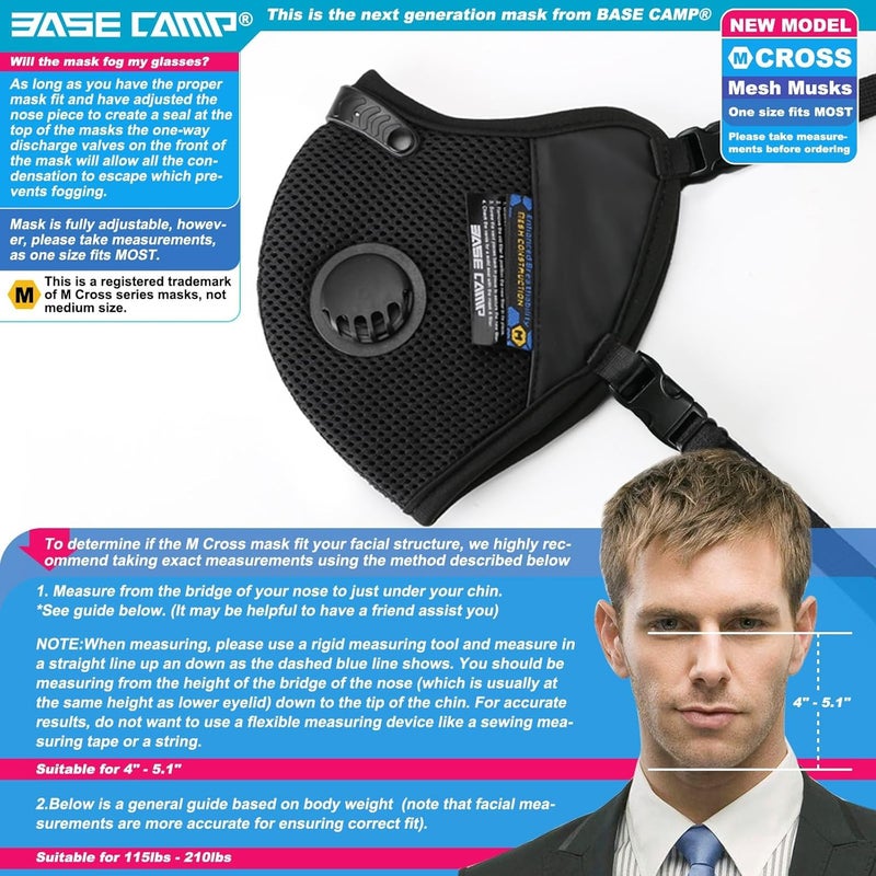 BASECAMP M Cross Dust Mask, Reusable Breathable Comfortable Safety Face Mask for Work with Extra 6 Activated Carbon Filters - Image 2